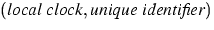 $(\mbox{\em local clock}, \mbox{\em unique identifier})$